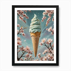 Cherry Blossom Ice Cream Cone no1 Art Print