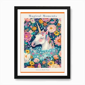 Unicorn In A Bubble Bath Spring Floral Poster Art Print