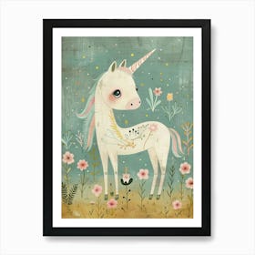 Pastel Storybook Style Unicorn In The Flowers 1 Art Print