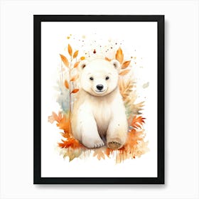 A Bear Watercolour In Autumn Colours 1 Art Print