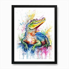 Crocodile Colourful Watercolour 1 Art Print