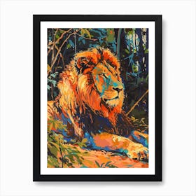 Southwest African Lion Resting In The Sun Fauvist Painting 2 Art Print