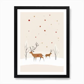 Deer In The Snow Christmas Winter Art Print
