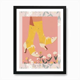 Step Into Spring Woman Step Into Spring White Shoes With Flowers 3 Art Print