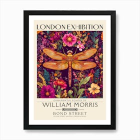 William Morris Dragonfly and floral artwork vibrant colors, insect and flower pattern Botanical vintage print, maximalist wall art living room boho decor, Floral tapestry Victorian style vintage decor 10 Art Print