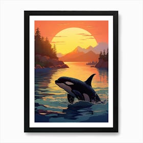 Warm Tones Graphic Design Orca Whale At Sunset 2 Art Print
