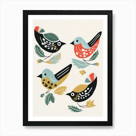 Folk Style Bird Painting European Robin 1 Art Print