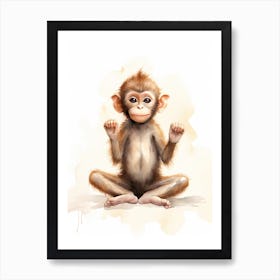 Monkey Painting Practicing Yoga Watercolour 4 Art Print