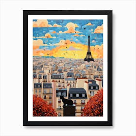 Paris, France Skyline With A Cat 7 Art Print