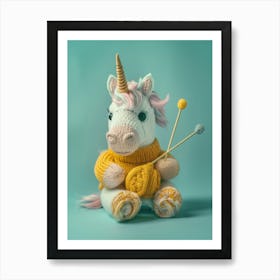 Unicorn Knitting Mustard Art Print