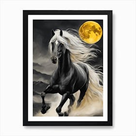 Horse Running In The Moonlight Art Print