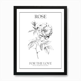 Black And White Rose Line Drawing 4 Poster Art Print