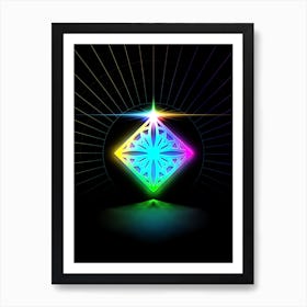 Neon Geometric Glyph in Candy Blue and Pink with Rainbow Sparkle on Black n.0271 Art Print