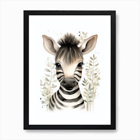 Watercolour Jungle Animal Baby Zebra 4 Art Print
