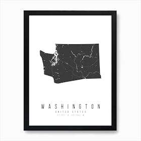 Washington Mono Black And White Modern Minimal Street Map Art Print