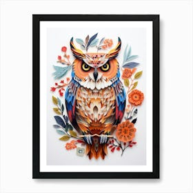 Scandinavian Bird Illustration Great Horned Owl 1 Art Print