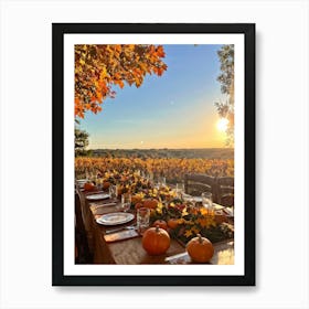 An Autumnal Thanksgiving Dinner Setting Where The Wooden Table Basks Under Golden Afternoon Sun A (2) Art Print