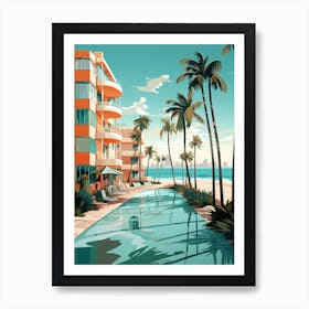 Abstract Illustration Of South Beach Miami Florida Orange Hues 2 Art Print