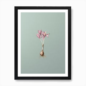 Vintage Autumn Crocus Botanical Art on Mint Green n.0677 Art Print