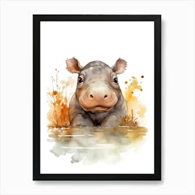 Hippopotamus Watercolour In Autumn Colours 3 Art Print