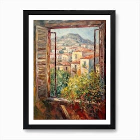 Window View Of Athens Greece Impressionism Style 2 Art Print