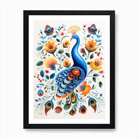 Scandinavian Bird Illustration Peacock 2 Art Print