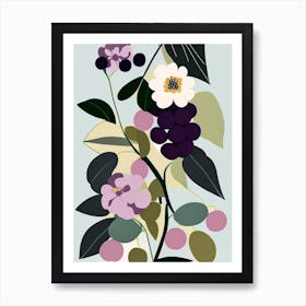 Blackberry Blossom Wildflower Modern Muted Colours 1 Art Print