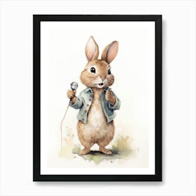 Bunny Singing Rabbit Prints Watercolour 1 Art Print