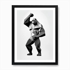 Gorilla Holding Arms Up Gorillas Black & White Geometric 1 Art Print