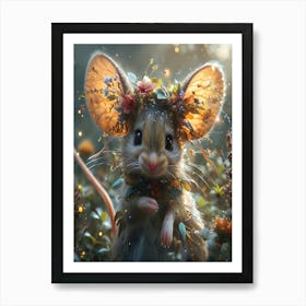 Mouse With Flowers Art Print