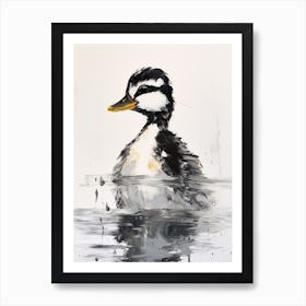Black & White Impasto Painting Of A Duckling 1 Art Print