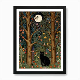 Black Cat In The Forest Style William Morris 9 Art Print