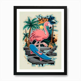 Flamingo Skateboard Art Print