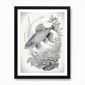 Tancho Koi 1, Fish Haeckel Style Illustastration Art Print