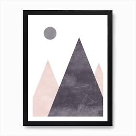 Mountains And Moon Pink Cotton Abstract Art Print