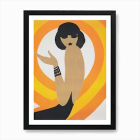 Retro Woman Portrait with Orange Spirals Vintage Print Art Print