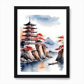 Watercolor Japanese Landscape Painting (20) Art Print