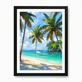 Tropical Beach With Palm Trees And Hammock Art Print