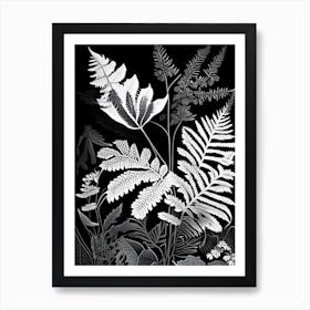 Maidenhair Fern Wildflower Linocut 1 Art Print