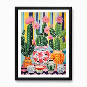 Cactus Painting Maximalist Still Life Turks Head Cactus 3 Art Print