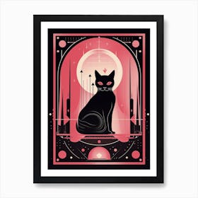 The World Tarot Card, Black Cat In Pink 0 Art Print