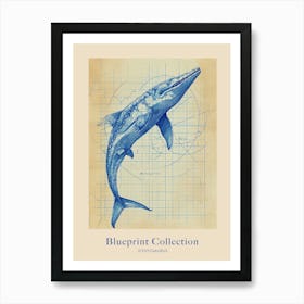 Icthyosaurus Dinosaur Blue Print Sketch 1 Poster Art Print