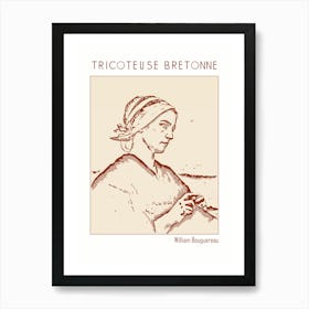 Line Art Minimalist – Tricoteuse Bretonne – William Bouguereau – Classic Painting 1 Art Print