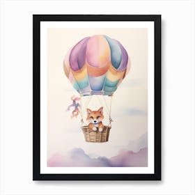 Baby Fox 3 In A Hot Air Balloon Art Print