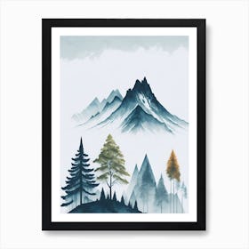 Mountain And Forest In Minimalist Watercolor Vertical Composition 375 Art Print