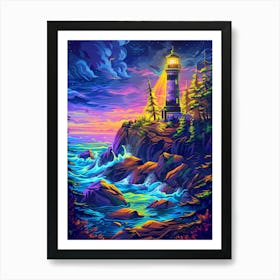 Lighthouse At Night 5 Art Print