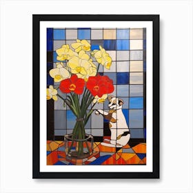 Orchids With A Cat 4 De Stijl Style Mondrian Art Print