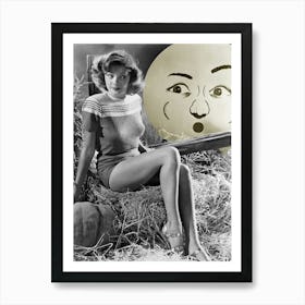 Pin Up Girl With Beautiful Legs And A Big Yellow Moon Art Print