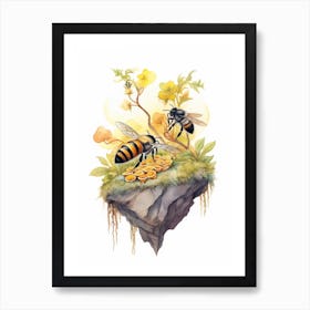 Mountain Bumble Bee Beehive Watercolour Illustration 1 Art Print
