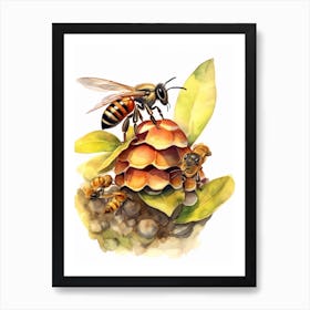 Leafcutter Ant Bee Beehive Watercolour Illustration 1 Art Print